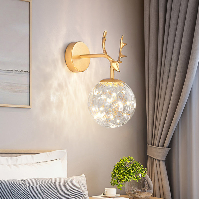 Modern Artistic LED Wall Lamp Wrought Iron Globe Wall Sconce with Glass Shade