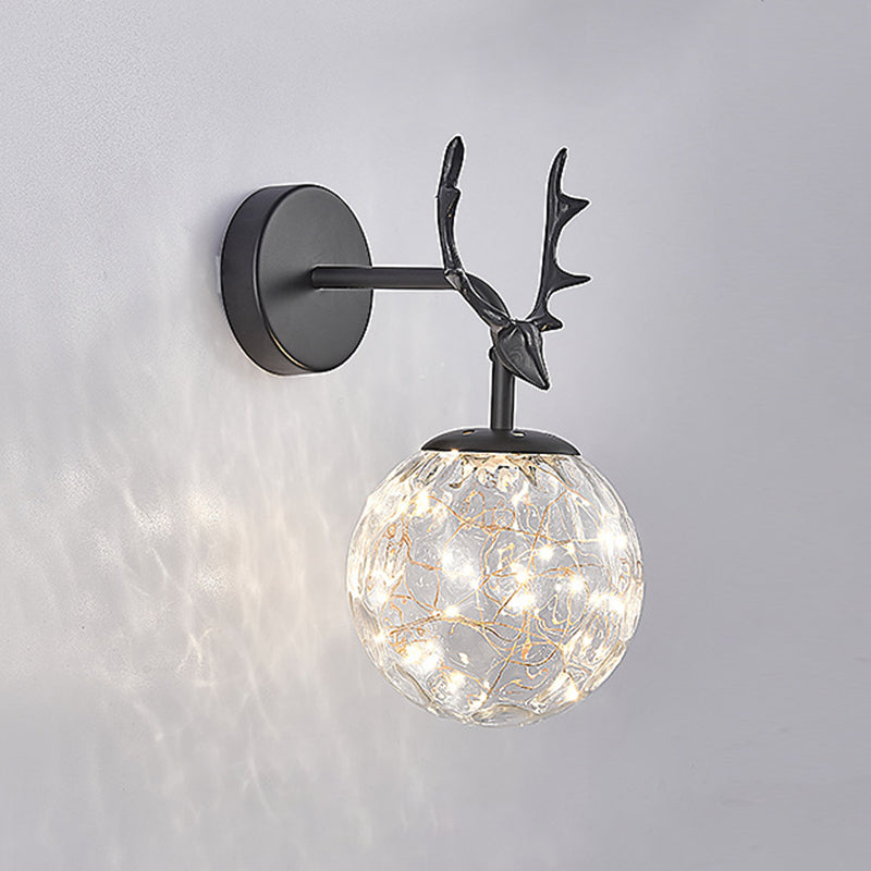 Modern Artistic LED Wall Lamp Wrought Iron Globe Wall Sconce with Glass Shade