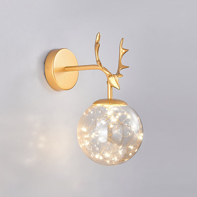 Modern Artistic LED Wall Lamp Wrought Iron Globe Wall Sconce with Glass Shade