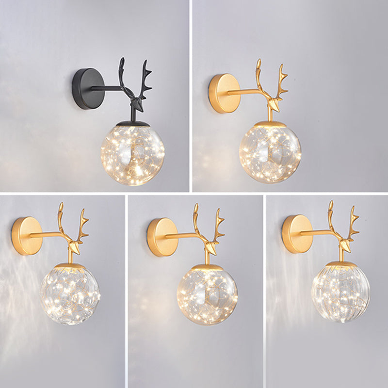 Modern Artistic LED Wall Lamp Wrought Iron Globe Wall Sconce with Glass Shade