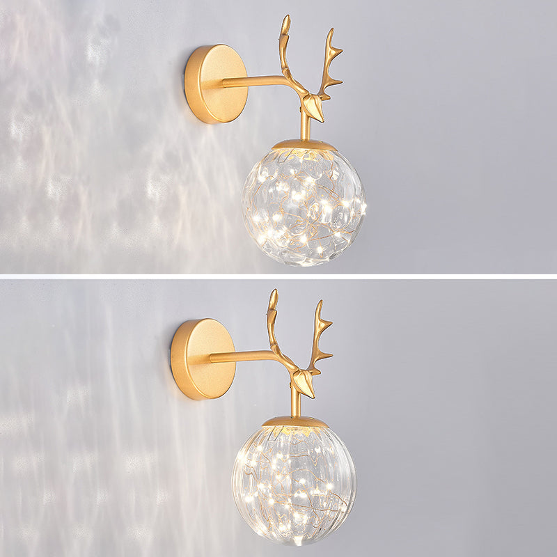 Modern Artistic LED Wall Lamp Wrought Iron Globe Wall Sconce with Glass Shade