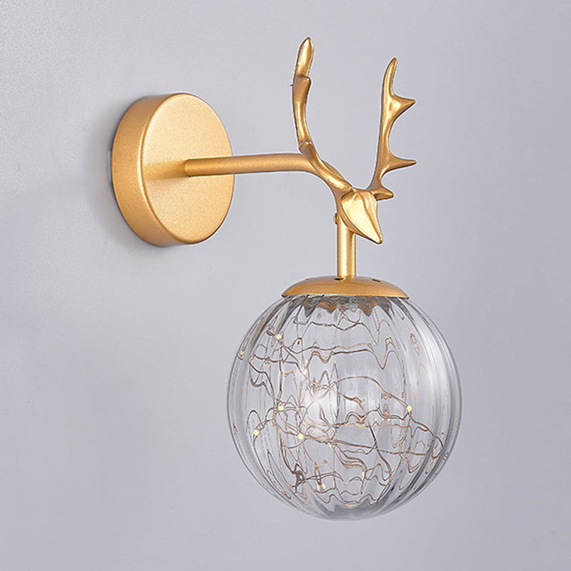 Modern Artistic LED Wall Lamp Wrought Iron Globe Wall Sconce with Glass Shade