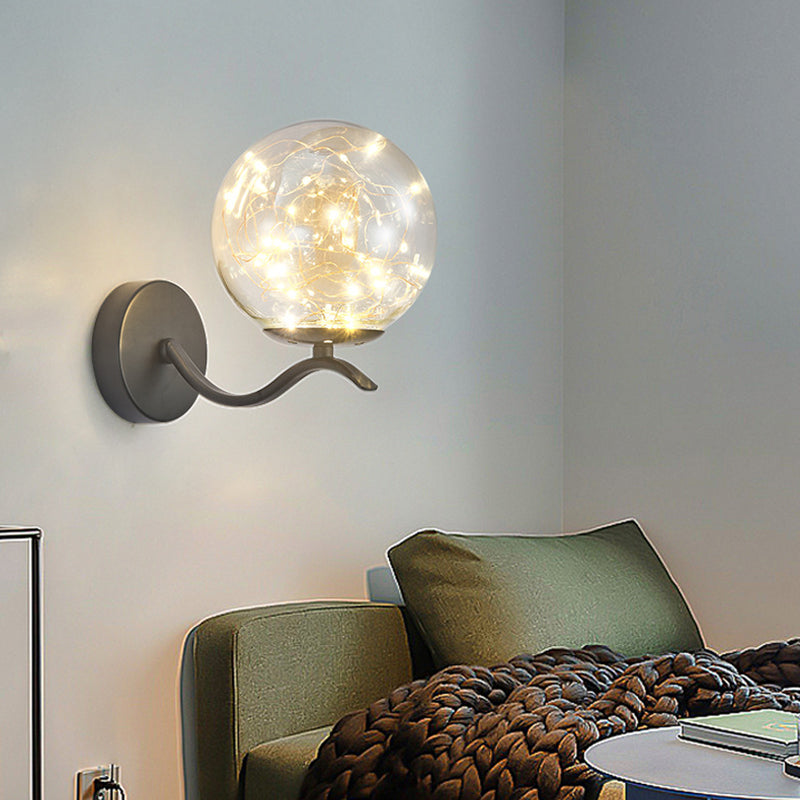 Globe Wrought Iron LED Wall Lamp in Modern Creative Style Glass Wall Light for Interior Spaces