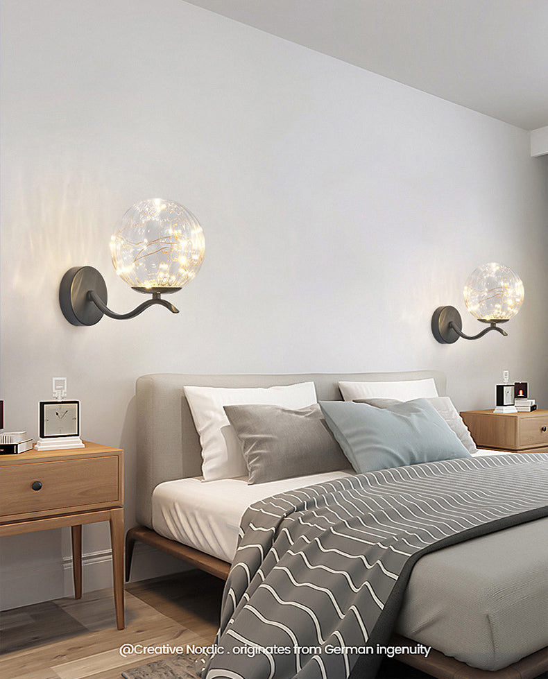 Globe Wrought Iron LED Wall Lamp in Modern Creative Style Glass Wall Light for Interior Spaces