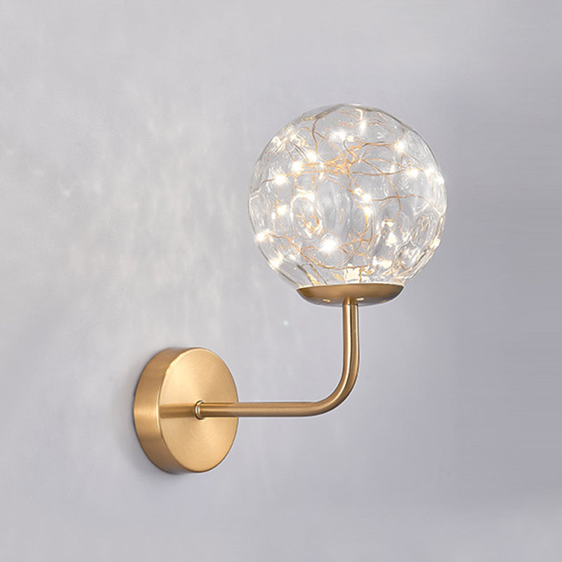 Glass Globe LED Wall Lamp in Modern Luxury Style Wrought Iron Hanging Wall Light for Bedroom