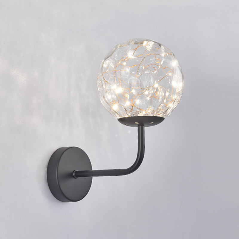 Glass Globe LED Wall Lamp in Modern Luxury Style Wrought Iron Hanging Wall Light for Bedroom