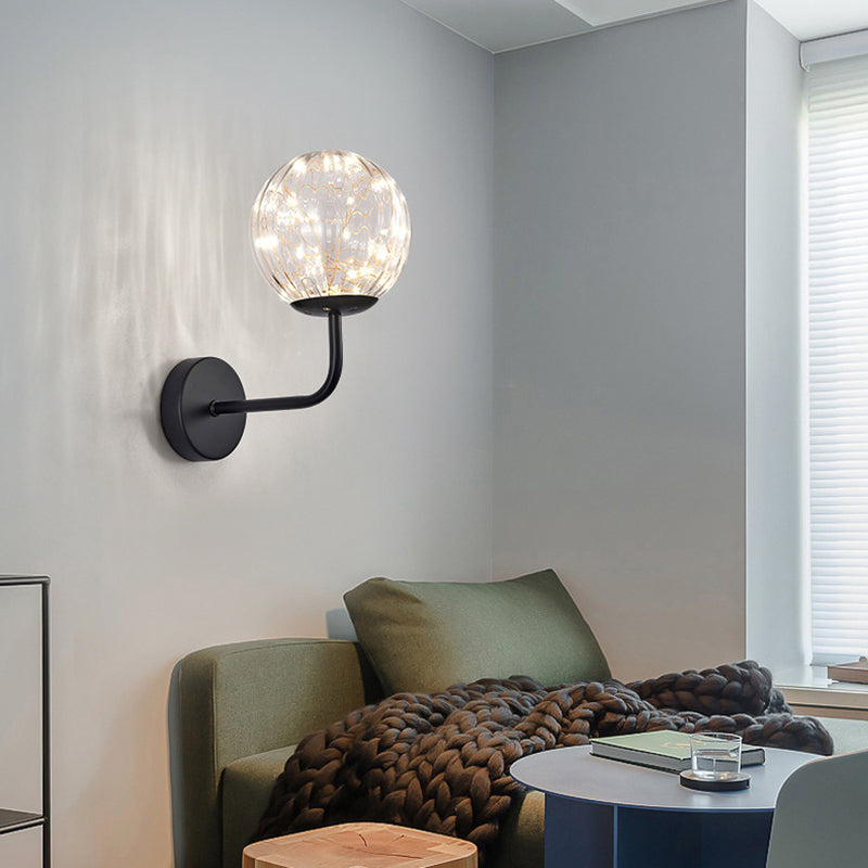 Glass Globe LED Wall Lamp in Modern Luxury Style Wrought Iron Hanging Wall Light for Bedroom
