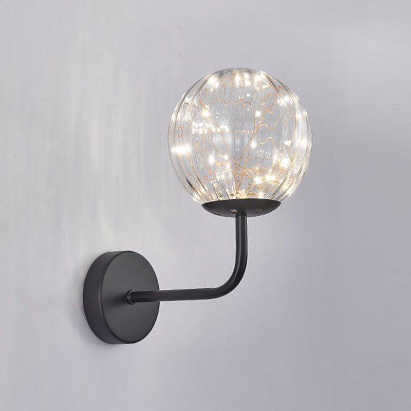 Glass Globe LED Wall Lamp in Modern Luxury Style Wrought Iron Hanging Wall Light for Bedroom