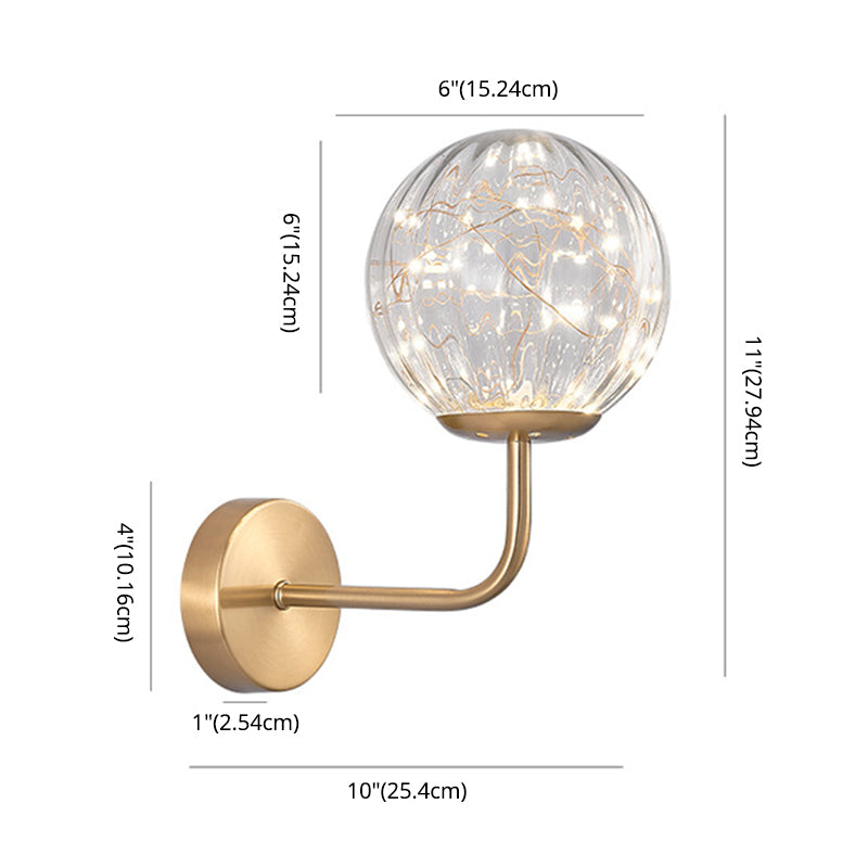 Glass Globe LED Wall Lamp in Modern Luxury Style Wrought Iron Hanging Wall Light for Bedroom