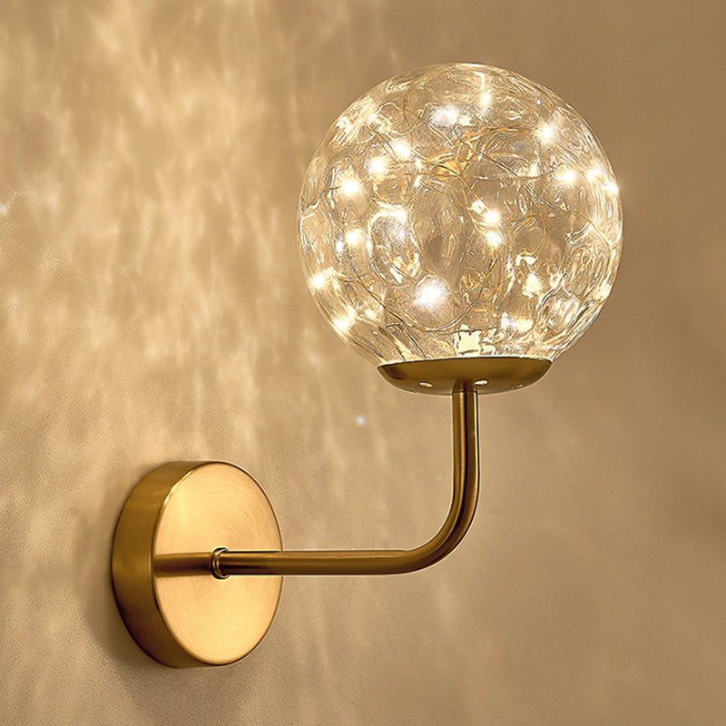 Glass Globe LED Wall Lamp in Modern Luxury Style Wrought Iron Hanging Wall Light for Bedroom