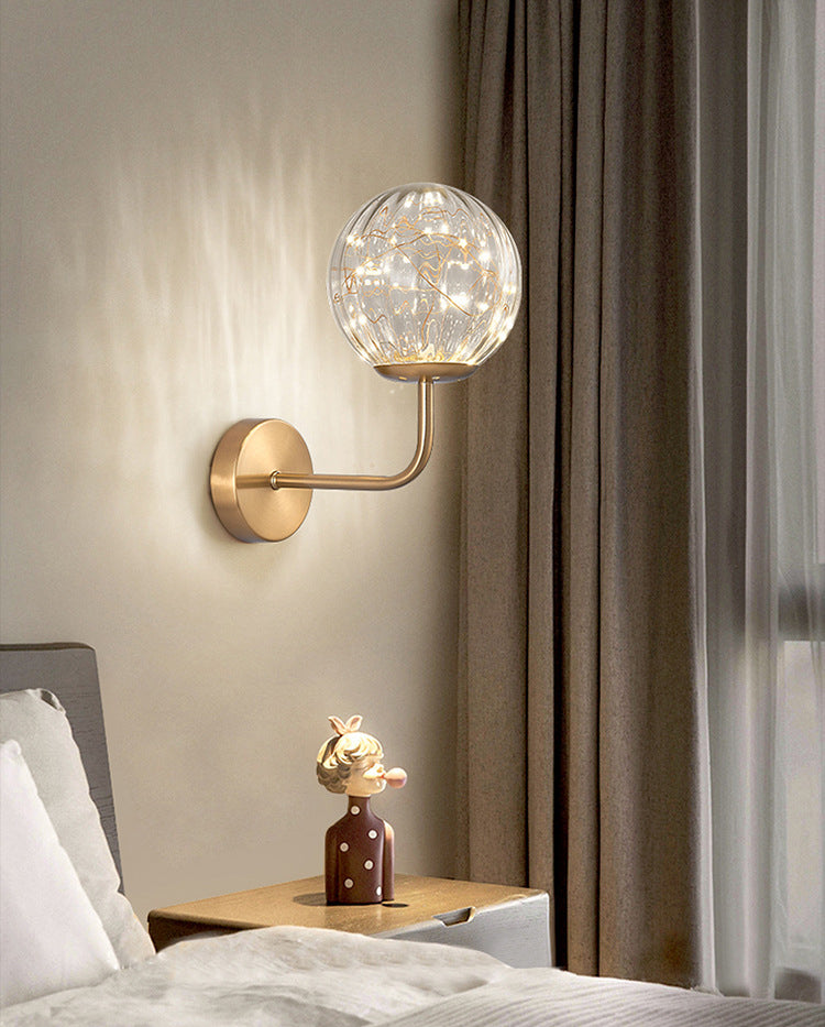 Glass Globe LED Wall Lamp in Modern Luxury Style Wrought Iron Hanging Wall Light for Bedroom
