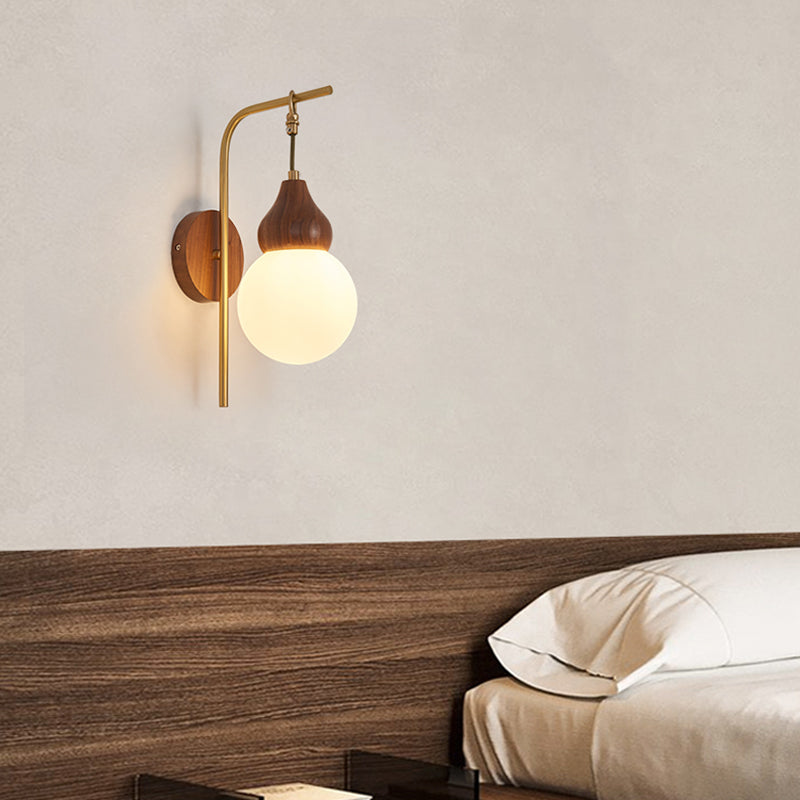 Globe Wood Wall Lamp 1-Light Contemporary Glass Armed Wall Mount Lamp for Bedroom