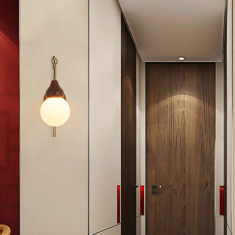 Globe Wood Wall Lamp 1-Light Contemporary Glass Armed Wall Mount Lamp for Bedroom