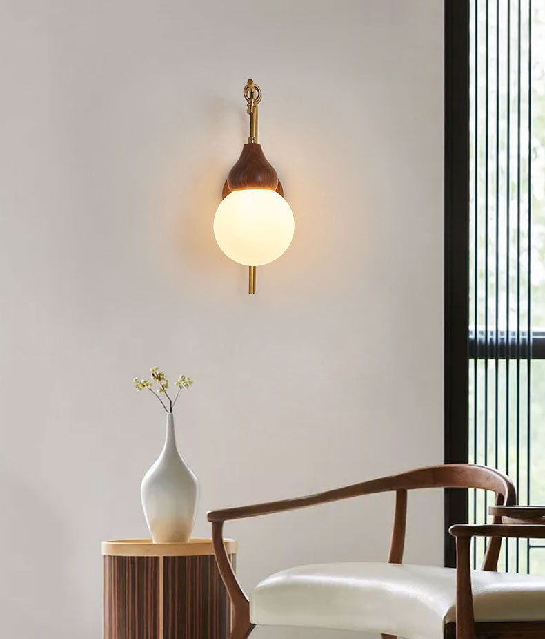 Globe Wood Wall Lamp 1-Light Contemporary Glass Armed Wall Mount Lamp for Bedroom