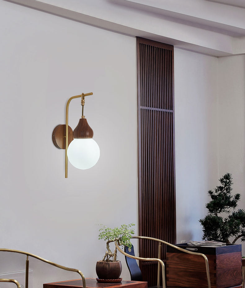 Globe Wood Wall Lamp 1-Light Contemporary Glass Armed Wall Mount Lamp for Bedroom