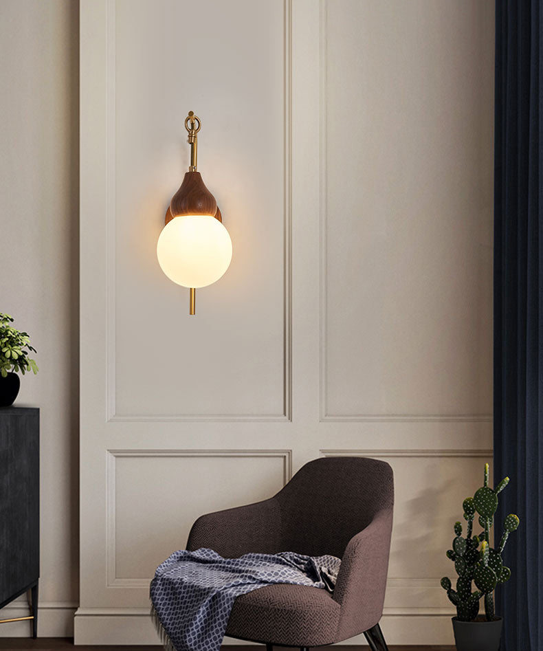 Globe Wood Wall Lamp 1-Light Contemporary Glass Armed Wall Mount Lamp for Bedroom