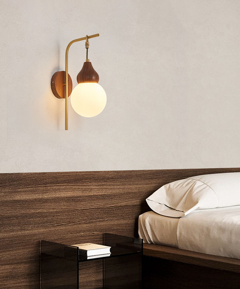 Globe Wood Wall Lamp 1-Light Contemporary Glass Armed Wall Mount Lamp for Bedroom