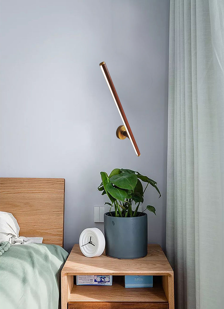 Lampada da parete a parete in legno contemporanea a 1 luci a parete a parete lineare per camera da letto