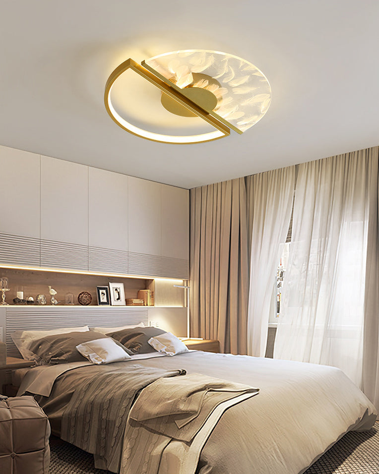Modern Creative LED Feather Flush Mount Aluminium Circular Ceiling Fixture with Acrylic Shade