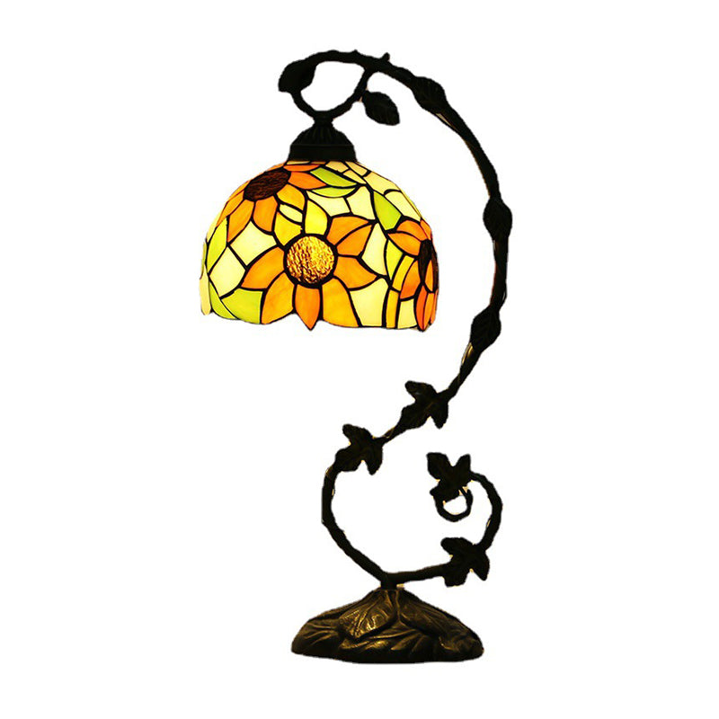 Tiffany Style Gooseneck Table Lamp 1 Bulb Stained Glass Nightstand Light with Dome Shade