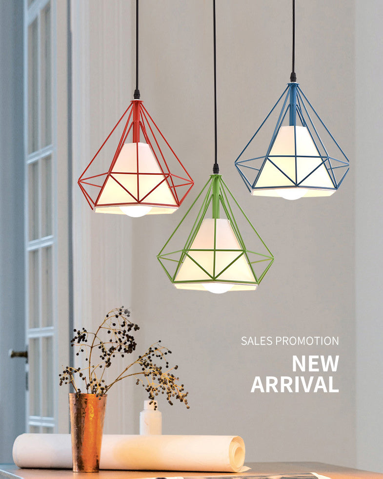 1 pendentif en diamant léger pendentif de plafond en métal industriel avec cordon suspendu pour restaurant