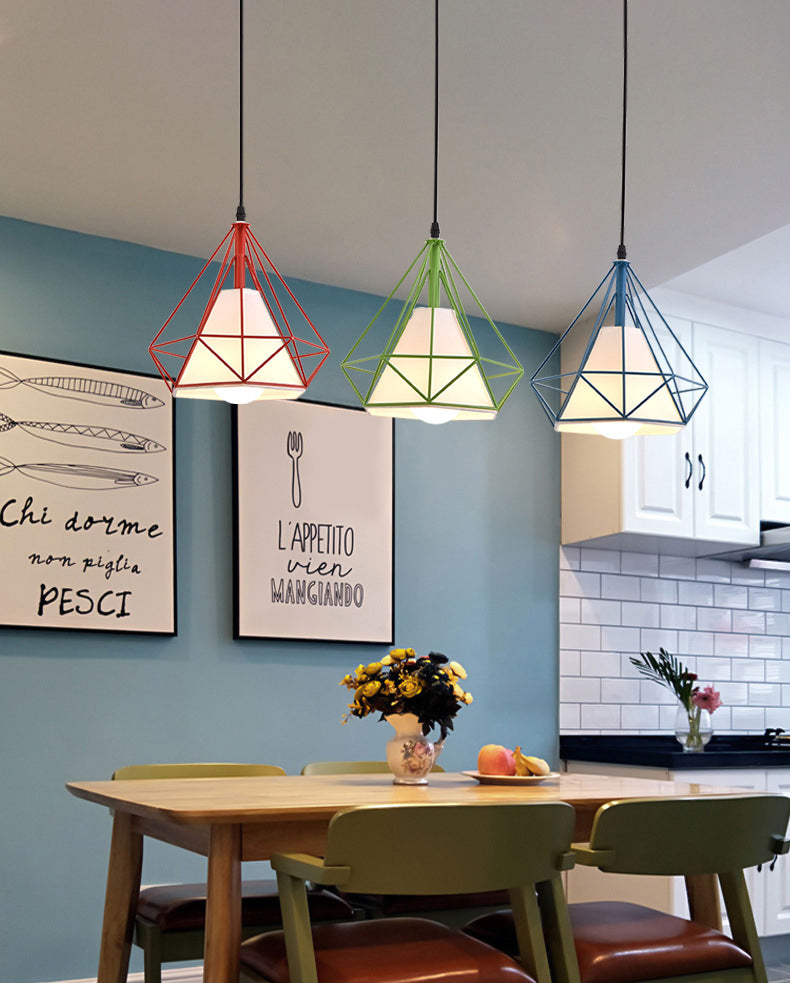 1 pendentif en diamant léger pendentif de plafond en métal industriel avec cordon suspendu pour restaurant