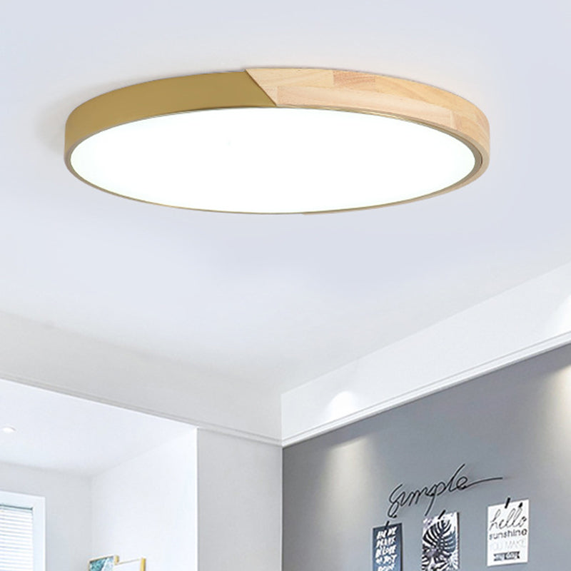 Contemporary Circle Flushmount Lighting Wood Living Room Beige LED Flush Ceiling Light Fixture in White/Warm/Natural Light, 11"/15"/19" Dia