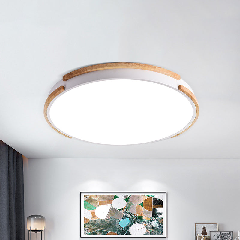 Lámpara de techo LED de madera de estilo moderno con montaje empotrado redondo blanco con difusor acrílico para sala de estar, 12,5"/16,5"/20,5" de ancho