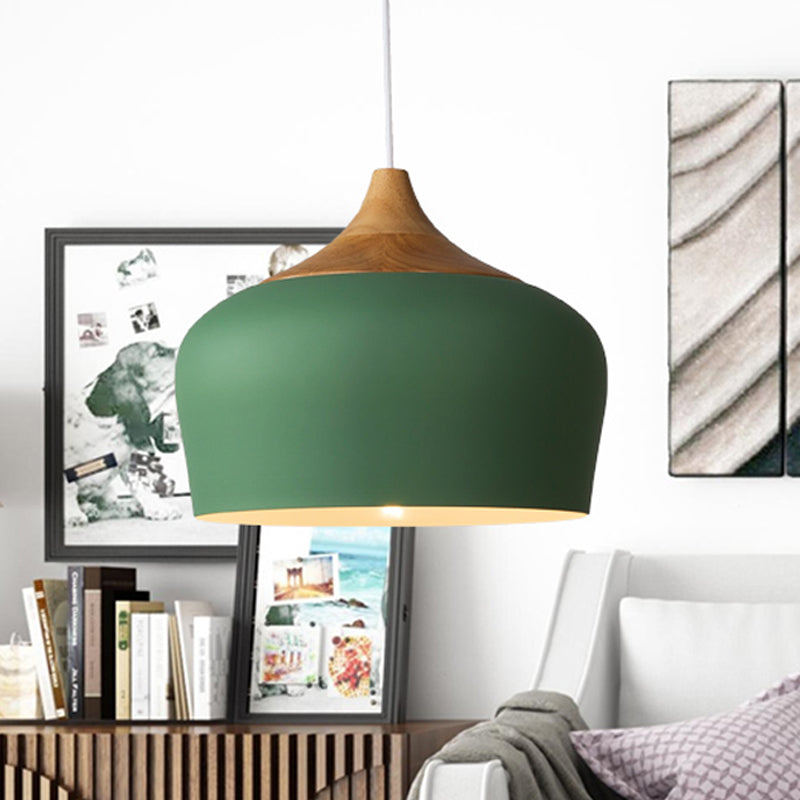 Pink/Green Domed Shaped Pendant Light Fixture Modern Style 12"/14" Wide 1 Light Metal Hanging Lamp Kit for Kitchen