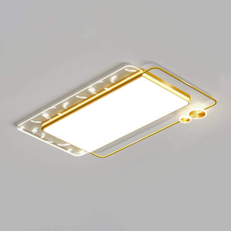 Modern Creative LED Feather Ceiling Light Wrought Iron Geometric Flush Mount with Acrylic Shade