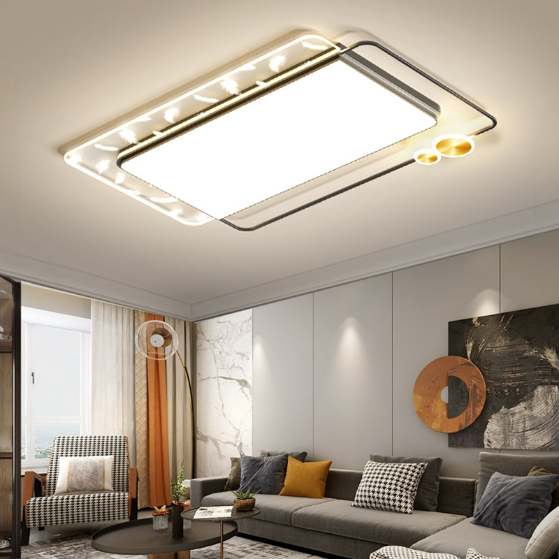 Modern Creative LED Feather Ceiling Light Wrought Iron Geometric Flush Mount with Acrylic Shade