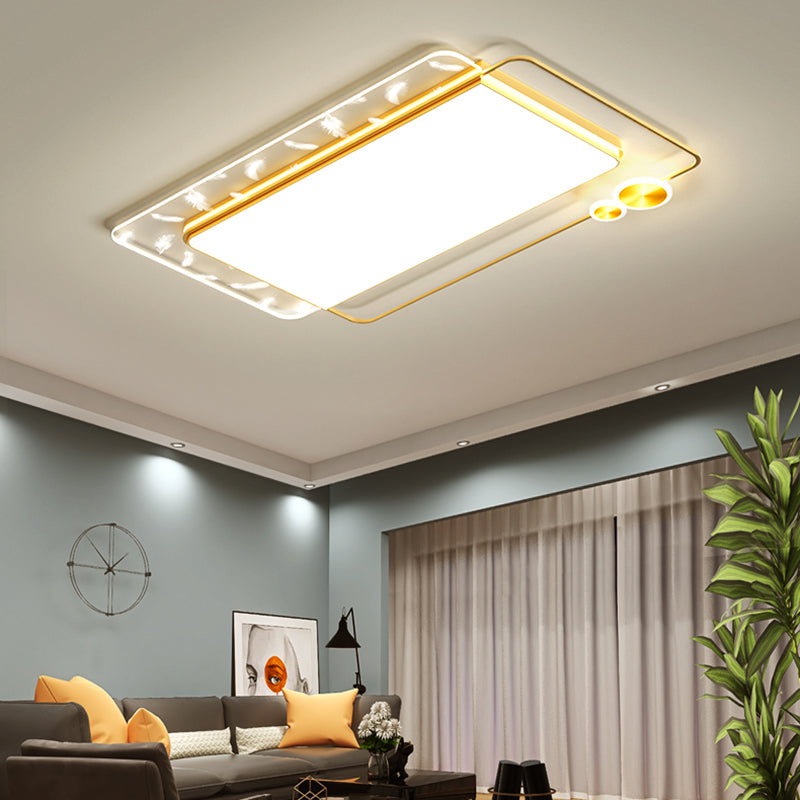 Modern Creative LED Feather Ceiling Light Wrought Iron Geometric Flush Mount with Acrylic Shade