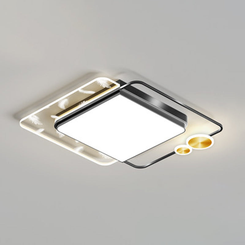 Modern Creative LED Feather Ceiling Light Wrought Iron Geometric Flush Mount with Acrylic Shade