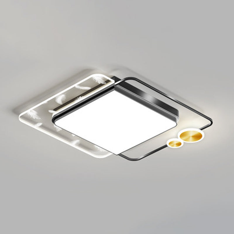 Modern Creative LED Feather Ceiling Light Wrought Iron Geometric Flush Mount with Acrylic Shade