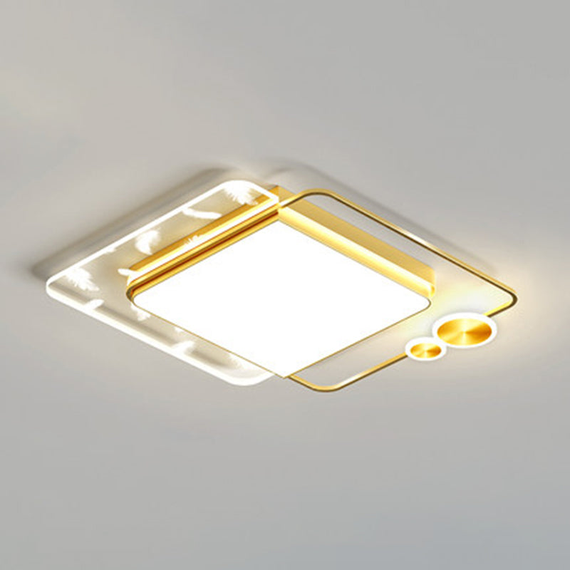 Modern Creative LED Feather Ceiling Light Wrought Iron Geometric Flush Mount with Acrylic Shade