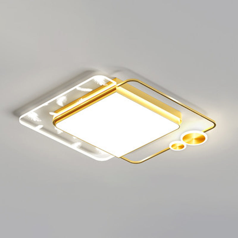 Modern Creative LED Feather Ceiling Light Wrought Iron Geometric Flush Mount with Acrylic Shade