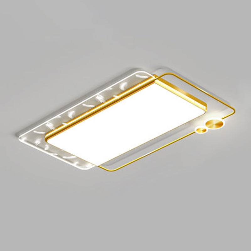 Modern Creative LED Feather Ceiling Light Wrought Iron Geometric Flush Mount with Acrylic Shade