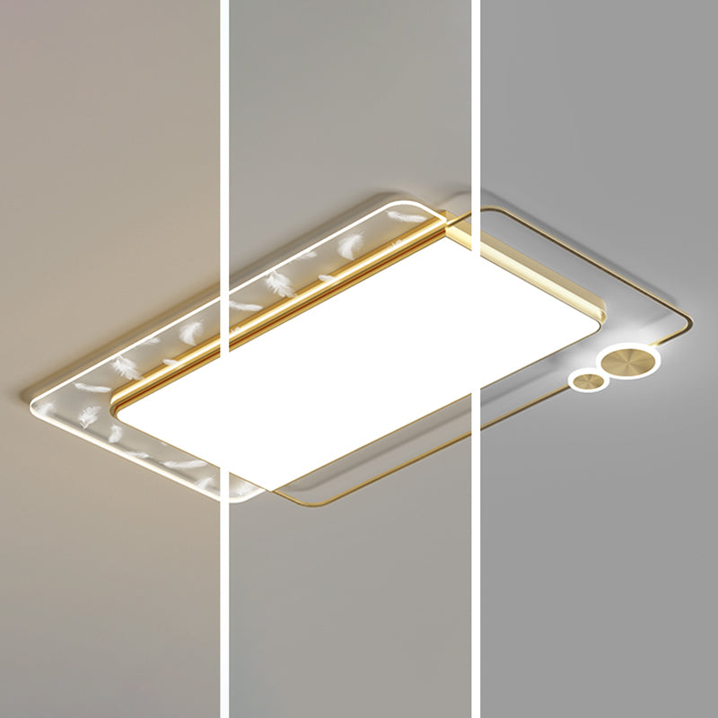 Modern Creative LED Feather Ceiling Light Wrought Iron Geometric Flush Mount with Acrylic Shade