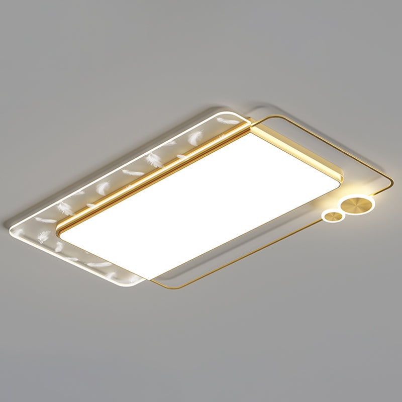 Modern Creative LED Feather Ceiling Light Wrought Iron Geometric Flush Mount with Acrylic Shade