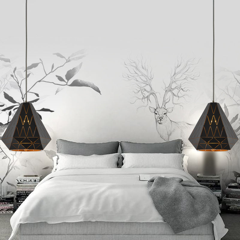 Éclairage de pendentif diamant en métal MODERNE MODERNE ÉLECTRÉ 1 LUMINE LUR SUSPENSION EN NOIR