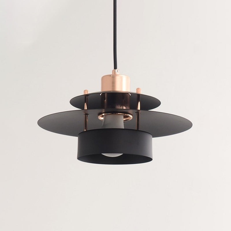 Drum Shade Kitchen Pendant Lighting Fixture Metal 1 Light Minimalist Hanging Lamp Kit in Black