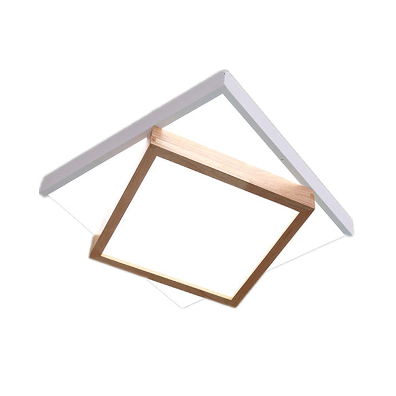 White/Grey 2-Tier Square Flush Lamp Modernism Wood LED Ceiling Flush Mount Light for Living Room in White/Warm Light