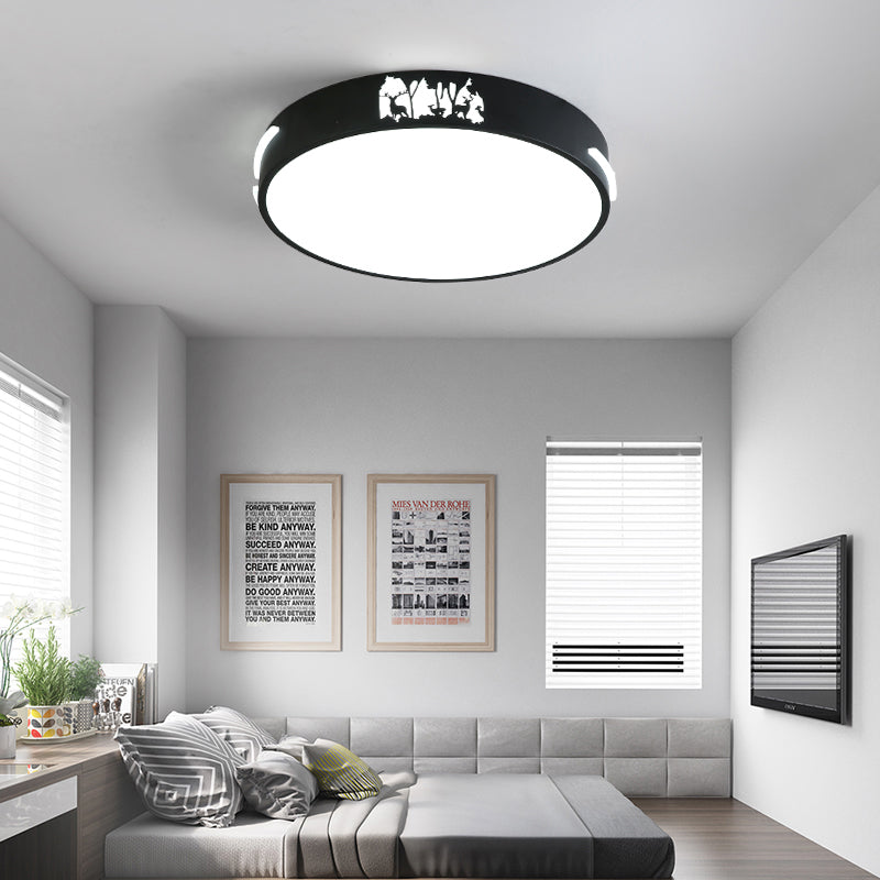 Lampada da soffitto moderna in metallo a LED rotonda nera con montaggio a incasso in luce bianca/calda, larghezza 16"/19,5"