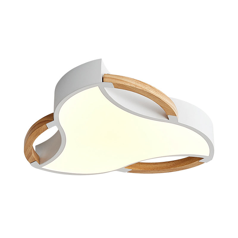 White Windmill Flush Ceiling Light Fixture Modern LED Wood Flush Mount Lamp in White/Natural Light, 16"/19.5"/23.5" Wide