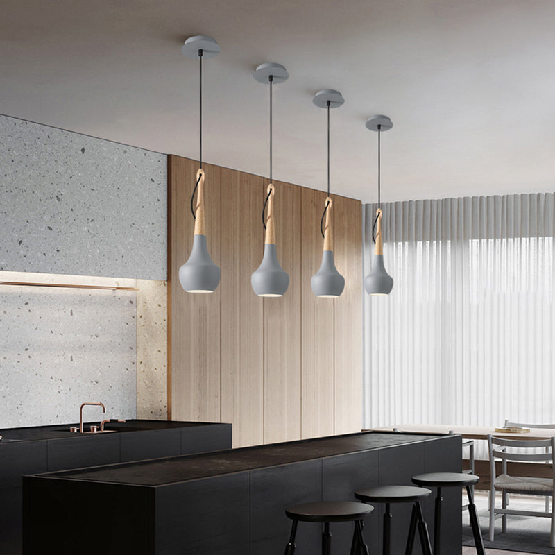 1 Light Bedside Pendant Light Contemporary Grey Down Lighting with Gourd Metal Shade