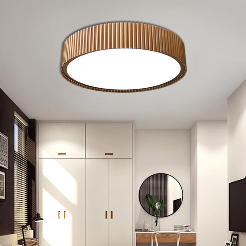 Drum Metal Flush Ceiling Light Fixture Modernist 18"/22" Dia Coffee LED Flush Mount Lamp in White/Warm/Natural Light