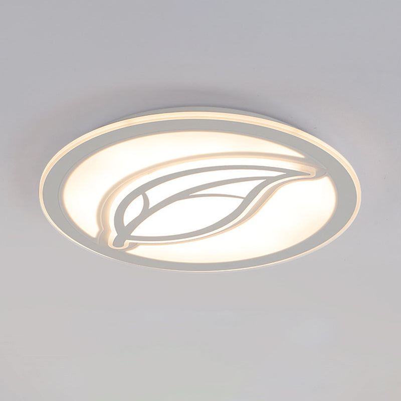Modern Style Circle Flush Mount Ceiling Light LED Hallway Flush Mount Lamp in White with Leaf Pattern, 16"/20"/24" Wide