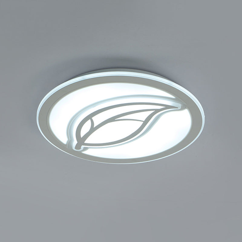 Modern Style Circle Flush Mount Ceiling Light LED Hallway Flush Mount Lamp in White with Leaf Pattern, 16"/20"/24" Wide