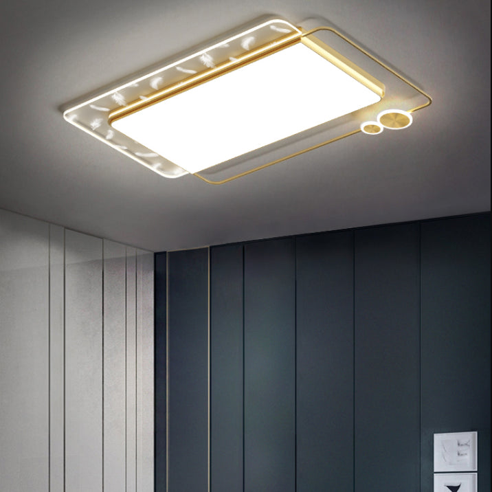 Modern Creative LED Feather Ceiling Light Wrought Iron Geometric Flush Mount with Acrylic Shade