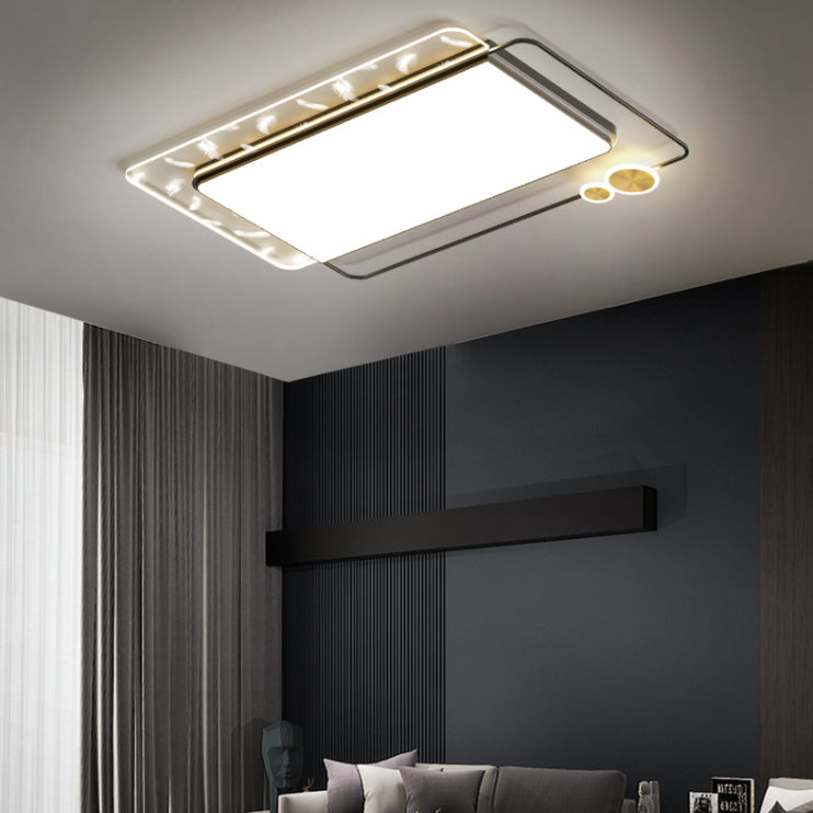 Modern Creative LED Feather Ceiling Light Wrought Iron Geometric Flush Mount with Acrylic Shade